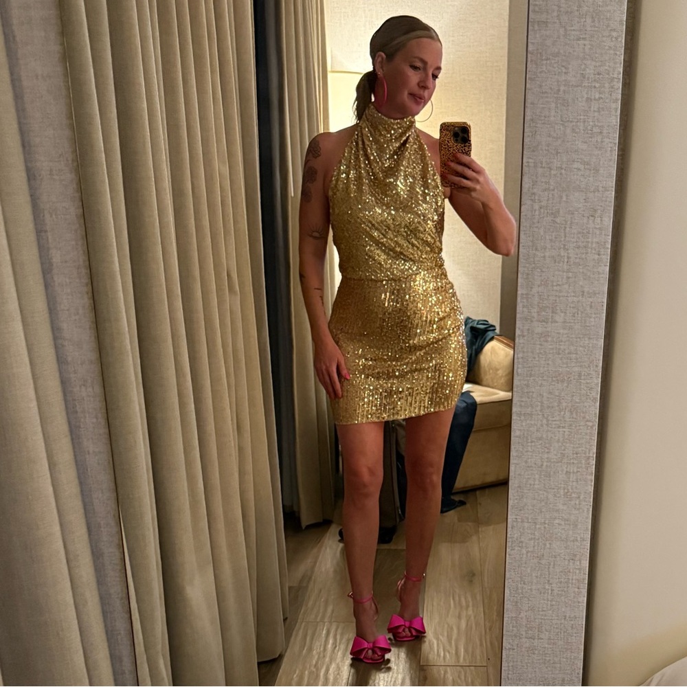 Zara Gold Sequin Backless Dress - Worn Once!